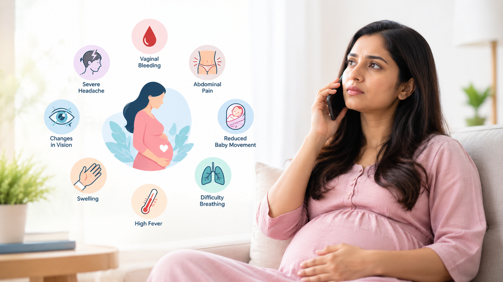 Pregnancy warning signs in Nagpur: bleeding, abdominal pain, headache, swelling, fever and breathing difficulty